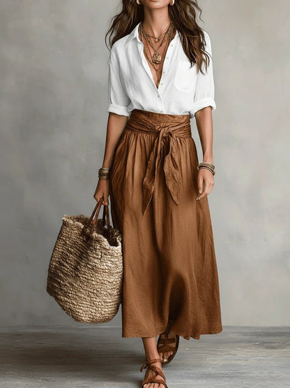 Vera | Conjunto de dos piezas: Top negro y falda midi verde oliva