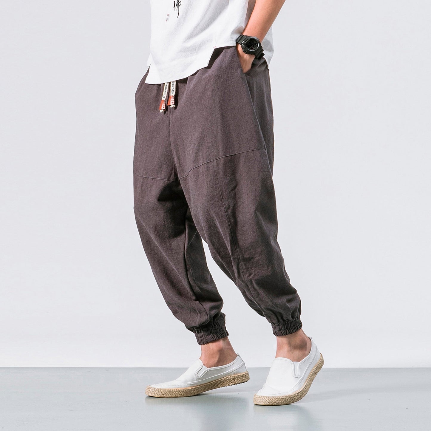 Shao - Pantalones harem cómodos de algodón