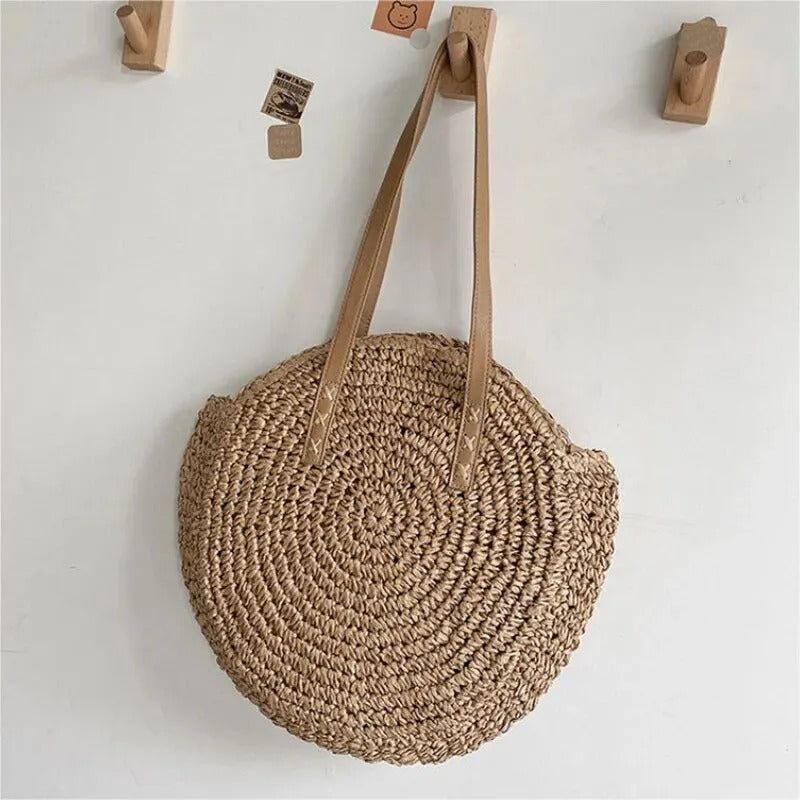 Bolso grande redondo de paja