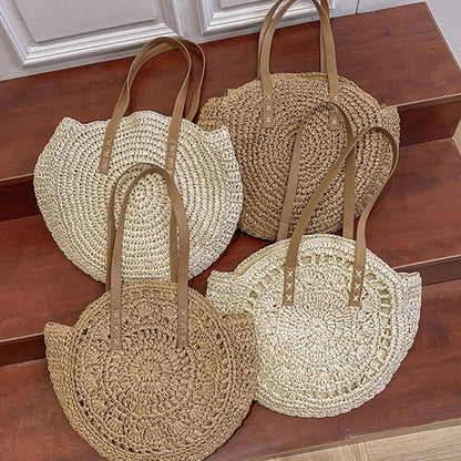 Bolso grande redondo de paja