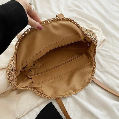 Bolso grande redondo de paja