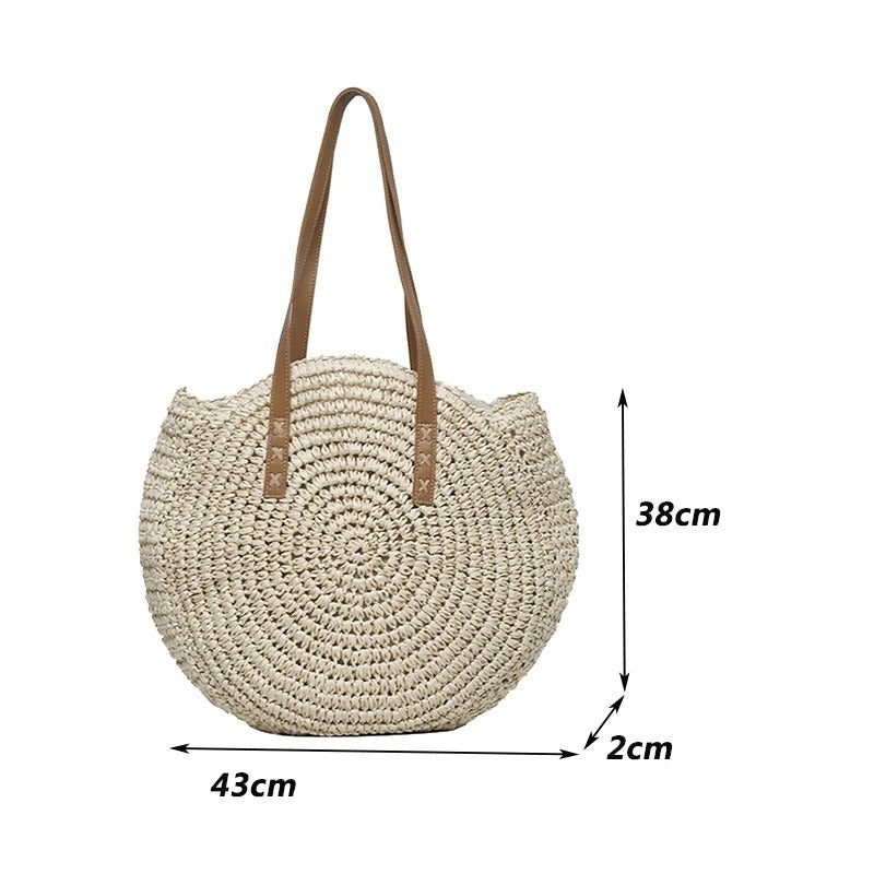 Bolso grande redondo de paja