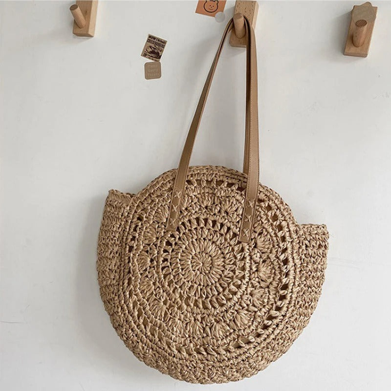 Bolso grande redondo de paja