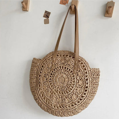 Bolso grande redondo de paja