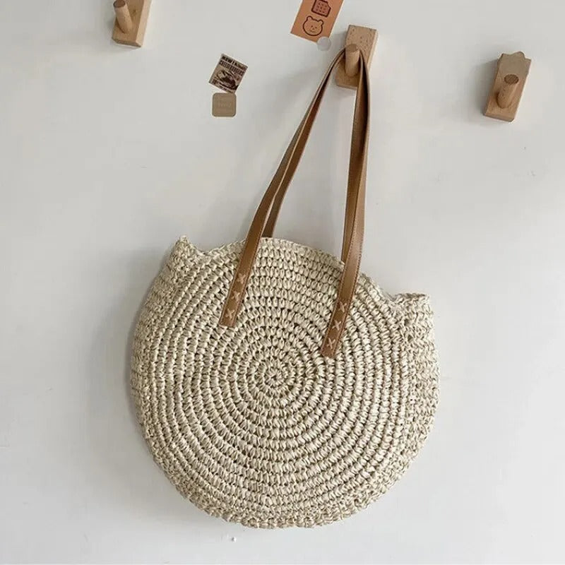 Bolso grande redondo de paja