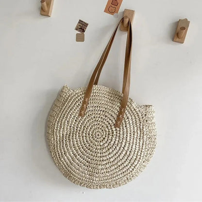 Bolso grande redondo de paja