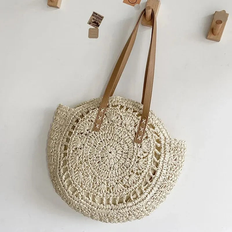 Bolso grande redondo de paja